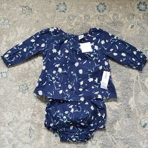 Navy Blue Foral 2 Piece Set 3-6 Months
